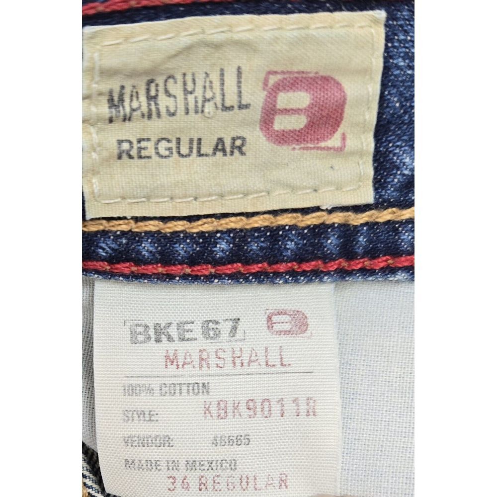 BKE Buckle Jeans Mens 34x33 Marshall Distressed Blue Straight Leg Boot Cut - Picture 10 of 12